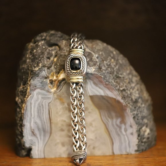 DAVID YURMAN LARGE ALBION BLACK ONYX BRACELET STERLING GOLD RARE! - Picture 12 of 16